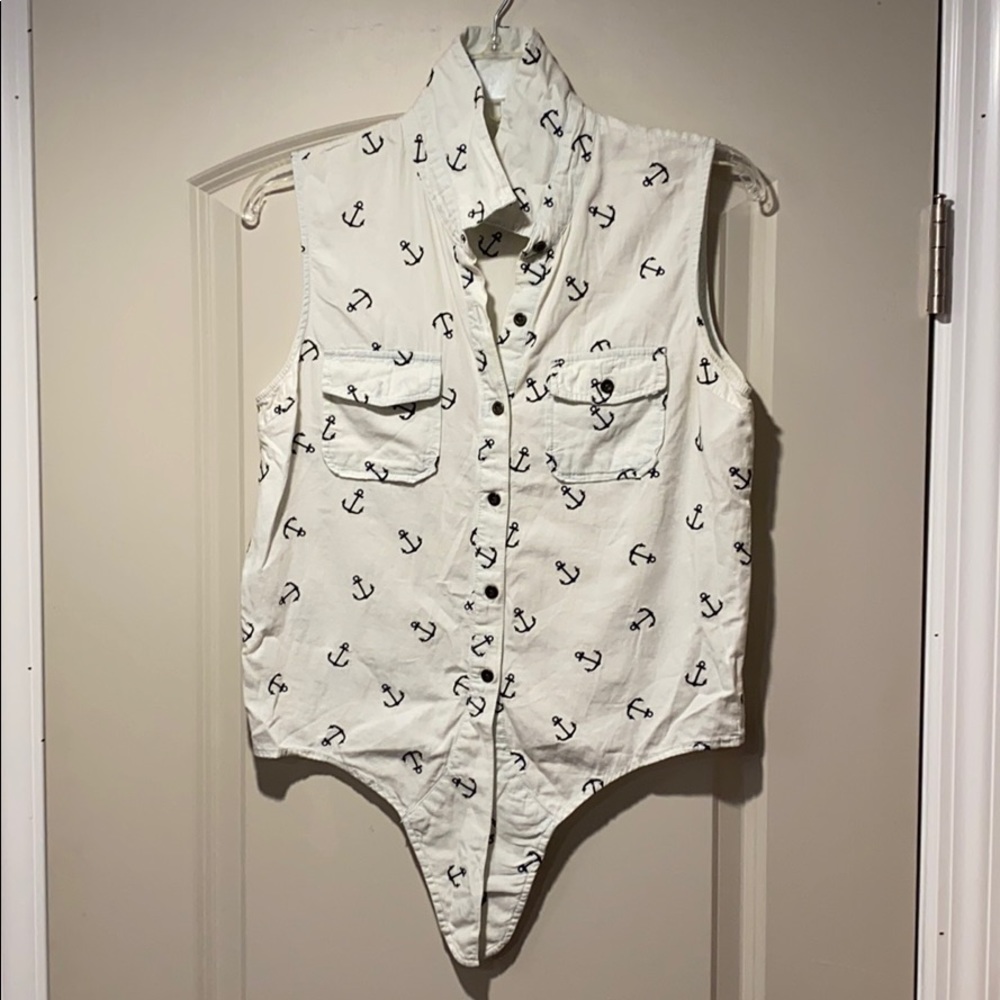 Black Poppy Anchor Button Tie Shirt